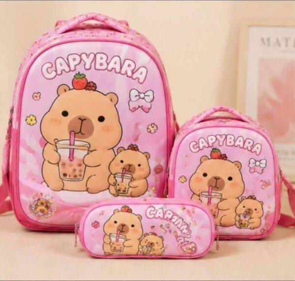 31625 - TRIO ESCOLAR DE MOCHILA PARA PRIMARIA CON LUZ LED y COMPARTIMENTO PARA CARRITO x "CAPIBARA" (1 TRIO)