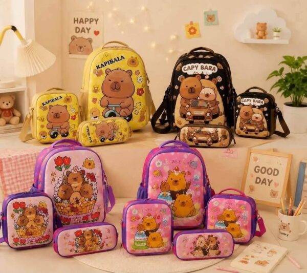 31625 - TRIO ESCOLAR DE MOCHILA PARA PRIMARIA CON LUZ LED y COMPARTIMENTO PARA CARRITO x "CAPIBARA" (1 TRIO)