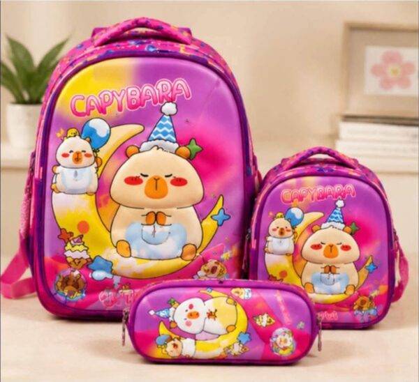 31625 - TRIO ESCOLAR DE MOCHILA PARA PRIMARIA CON LUZ LED y COMPARTIMENTO PARA CARRITO x "CAPIBARA" (1 TRIO)