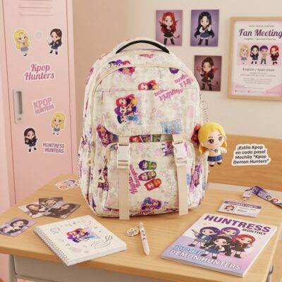 BB1502- MOCHILA "DISEÑO CUADROS" x "DEMON HUNTERS" (1 PZA)