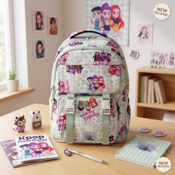 BB1502- MOCHILA "DISEÑO CUADROS" x "DEMON HUNTERS" (1 PZA)