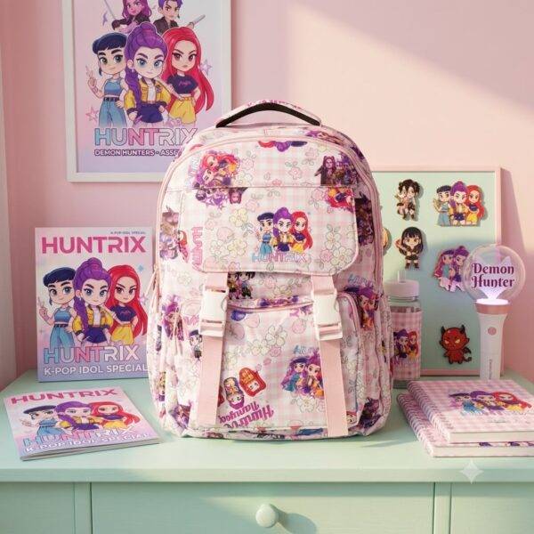 BB1502- MOCHILA "DISEÑO CUADROS" x "DEMON HUNTERS" (1 PZA)