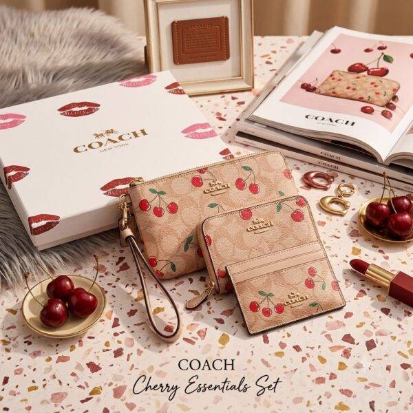 8300 - SET DE MUÑEQUERA CON MONEDERO y TARJETERO x "COACH" CON CAJA (1 SET)