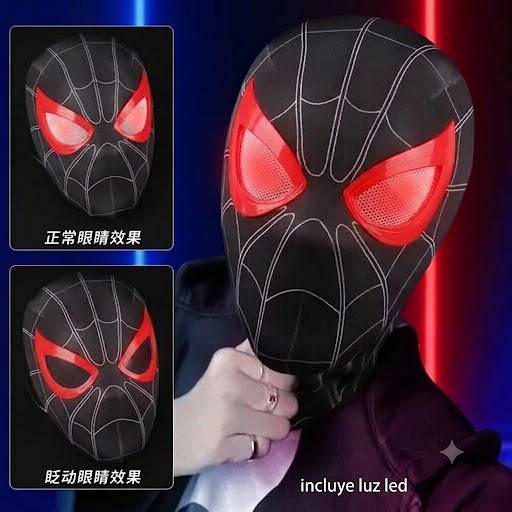 LU99348 - MASCARA COLOR NEGRO CON MOVIMIENTO y LUZ LED DE "SPIDER-MAN" CON CAJA (1 PZA)