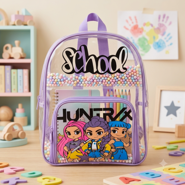 S900- MOCHILA TRANSPARENTE PARA KINDER x "PERSONAJES". (1 PZA)