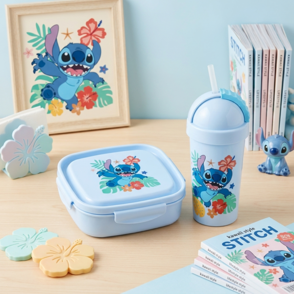 H951L-4- BOX LUNCH CON VASO Y TENEDOR x "PERSONAJES". (1 PZA)
