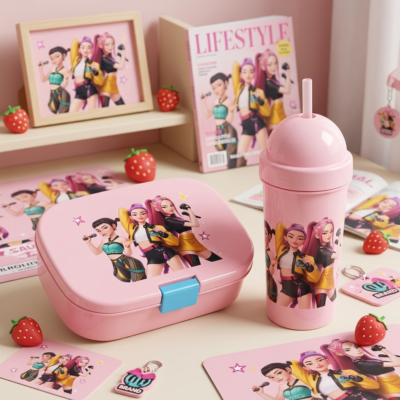 H951L-4- BOX LUNCH CON VASO Y TENEDOR x "PERSONAJES". (1 PZA)