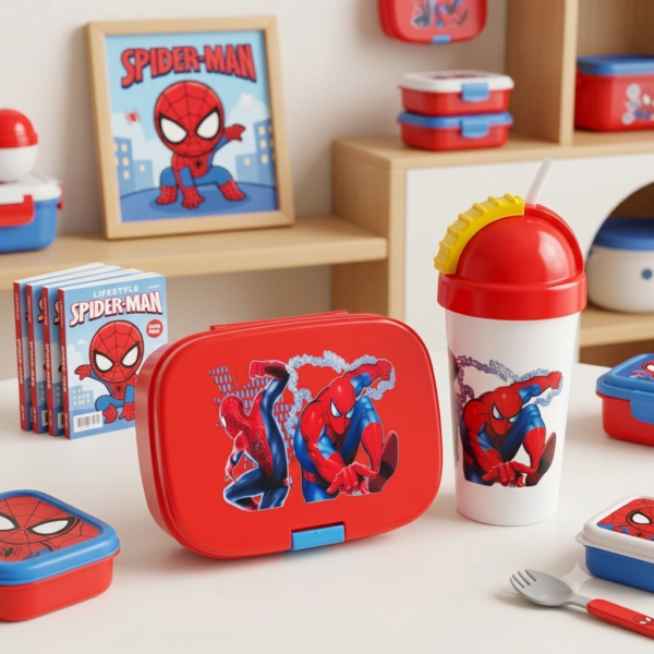 H951L-4- BOX LUNCH CON VASO Y TENEDOR x "PERSONAJES". (1 PZA)
