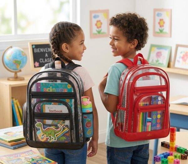 GB - MOCHILA TRANSPARENTE PARA PRIMARIA CON 3 COMPARTIMENTOS (1 PZA)