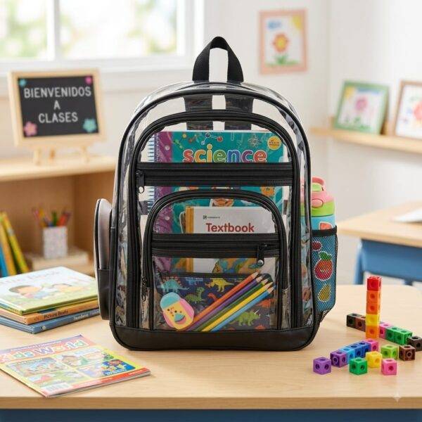 GB - MOCHILA TRANSPARENTE PARA PRIMARIA CON 3 COMPARTIMENTOS (1 PZA)