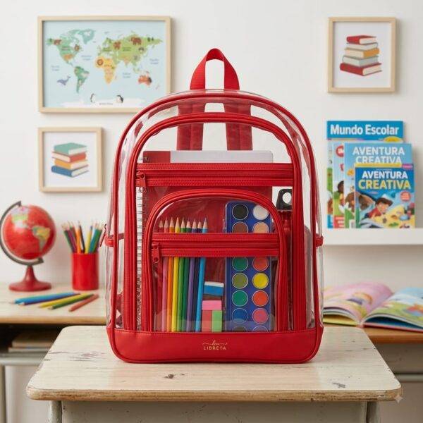 GB - MOCHILA TRANSPARENTE PARA PRIMARIA CON 3 COMPARTIMENTOS (1 PZA)