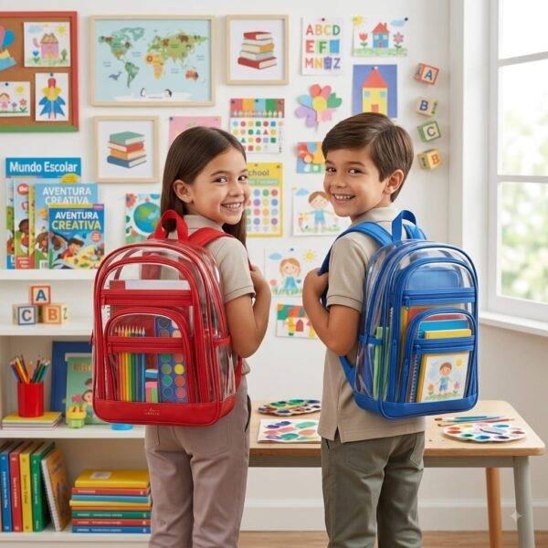 GB - MOCHILA TRANSPARENTE PARA PRIMARIA CON 3 COMPARTIMENTOS (1 PZA)