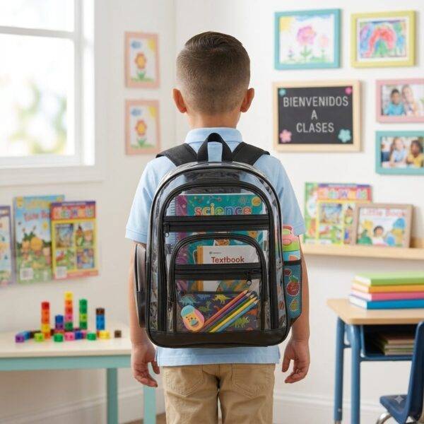 GB - MOCHILA TRANSPARENTE PARA PRIMARIA CON 3 COMPARTIMENTOS (1 PZA)