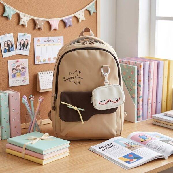 10906 - MOCHILA KAWAII x "HAPPY TIME" CON MONEDERO "GATITO" (1 PZA)