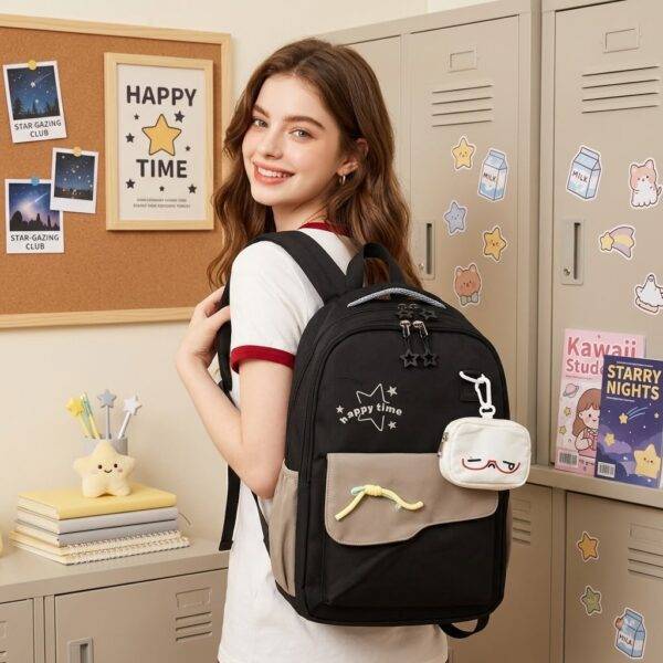 10906 - MOCHILA KAWAII x "HAPPY TIME" CON MONEDERO "GATITO" (1 PZA)