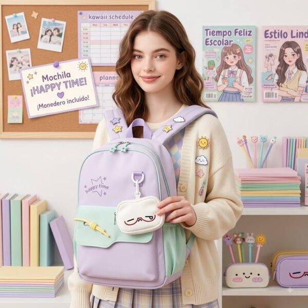 10906 - MOCHILA KAWAII x "HAPPY TIME" CON MONEDERO "GATITO" (1 PZA)