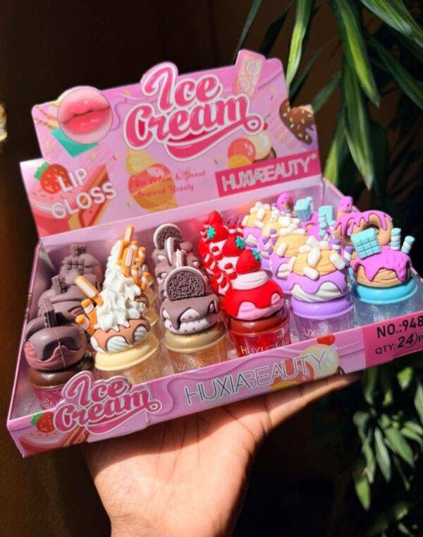MOC2663 - CAJA DE 24 PIEZAS DE LIPGLOSS CON BRILLOS "CONO DE HALADITOS" (1 CAJA)
