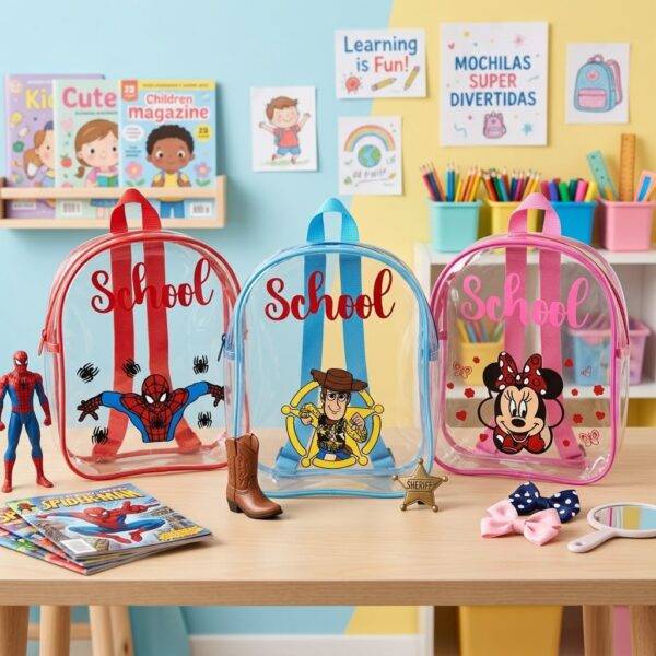 MT1K - MOCHILA TRANSPARENTE DE PERSONAJES PARA KINDER (1 PZA)