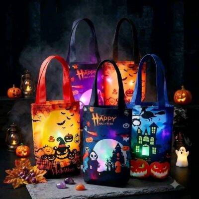 LU2118 - BOLSA/DULCERO CON LUZ LED x "HALLOWEEN" POR TERCIA (3 PIEZAS)