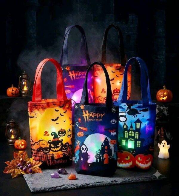 LU2118 - BOLSA/DULCERO CON LUZ LED x "HALLOWEEN" POR TERCIA (3 PIEZAS)