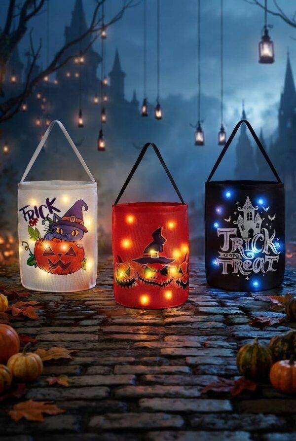 LU2118 - BOLSA/DULCERO CON LUZ LED x "HALLOWEEN" POR TERCIA (3 PIEZAS)