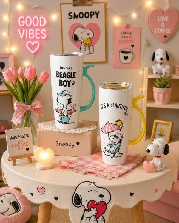 TCB177 - TAZA CON TAPA "BEACH VIPES" x "SNOOPY" (1 PZA)