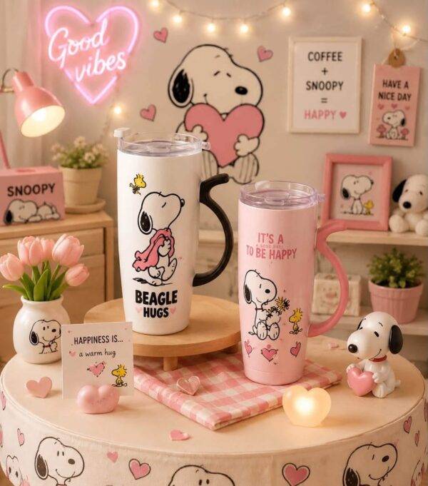 TCB177 - TAZA CON TAPA "BEACH VIPES" x "SNOOPY" (1 PZA)
