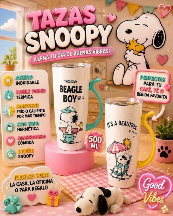 TCB177 - TAZA CON TAPA "BEACH VIPES" x "SNOOPY" (1 PZA)