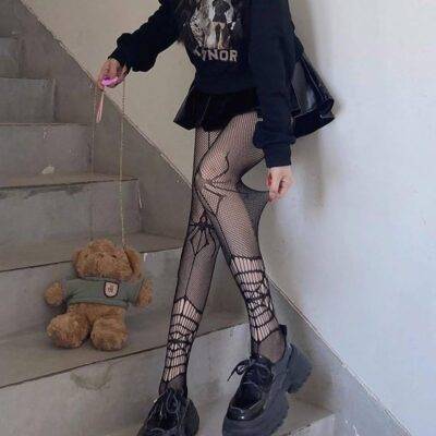HU-ZZ334 - MEDIAS DE RED x "HALLOWEEN" PARA DAMA POR TERCIA (3 PIEZAS)