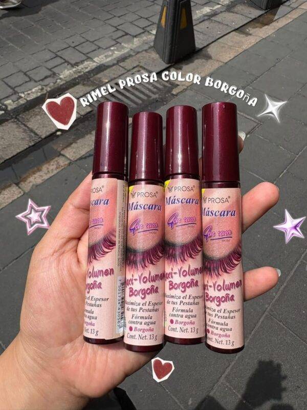 15152 - MASCARA "MAXI VOLUMEN SILICON" "BORGOÑA" x "PROSA" TAPA ROJA (1 PZA)