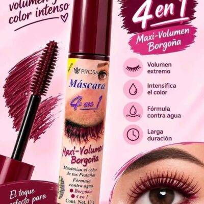15152 - MASCARA "MAXI VOLUMEN SILICON" "BORGOÑA" x "PROSA" TAPA ROJA (1 PZA)