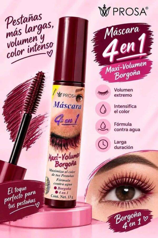15152 - MASCARA "MAXI VOLUMEN SILICON" "BORGOÑA" x "PROSA" TAPA ROJA (1 PZA)