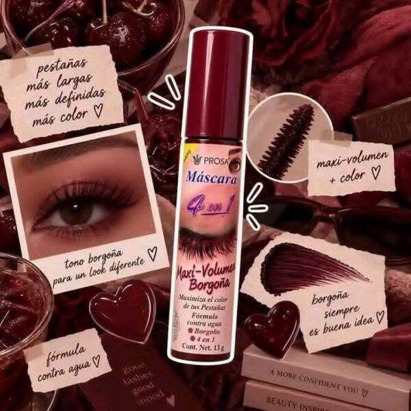 15152 - MASCARA "MAXI VOLUMEN SILICON" "BORGOÑA" x "PROSA" TAPA ROJA (1 PZA)