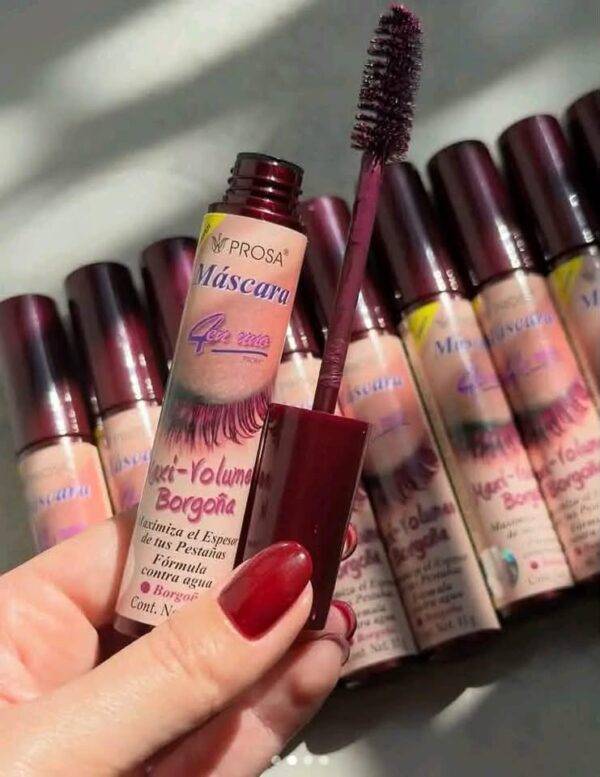 15152 - MASCARA "MAXI VOLUMEN SILICON" "BORGOÑA" x "PROSA" TAPA ROJA (1 PZA)