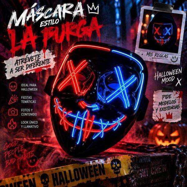 HQ12 - MASCARA CON LUZ LED x "LA PURGA" (1 PZA)