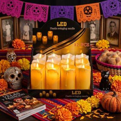 F1208 - CAJA DE 12 VELAS JUMBO DE LUZ LED (1 CAJA)