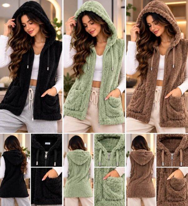 DY5037- CHALECO "TEDDY" CON GORRO PARA DAMA. (1 PZA)