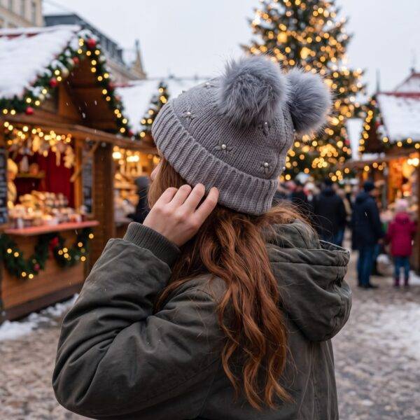 M1 - GORRO TEJIDO CON POMPONES Y PERLAS (1 PZA)