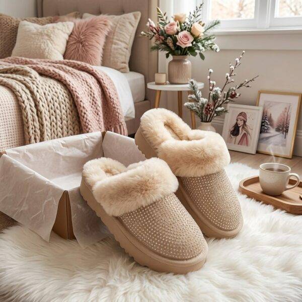 JYD-40 - PANTUFLAS AFELPADAS CON BRILLOS TIPO "UGG" (1 PZA)