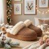 JYD-40 - PANTUFLAS AFELPADAS CON BRILLOS TIPO "UGG" (1 PZA)