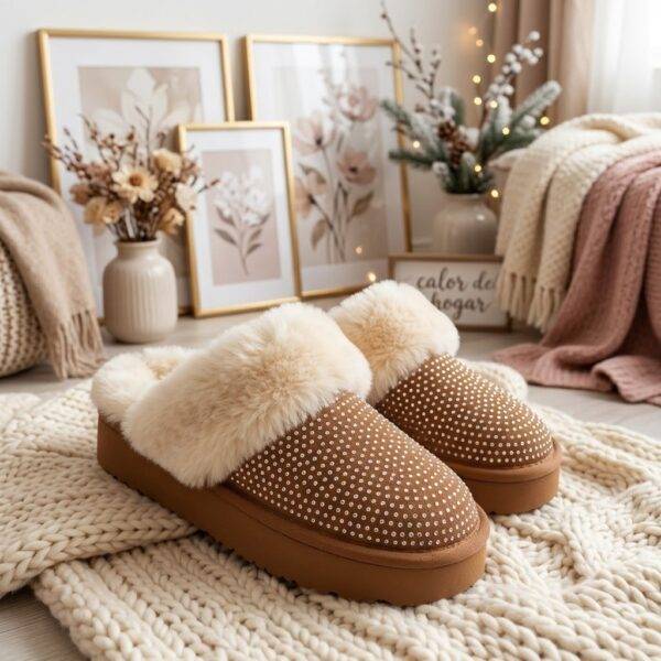 JYD-40 - PANTUFLAS AFELPADAS CON BRILLOS TIPO "UGG" (1 PZA)
