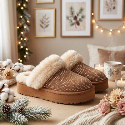 JYD-40 - PANTUFLAS AFELPADAS CON BRILLOS TIPO "UGG" (1 PZA)