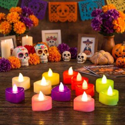F1212 - VELAS DE LUZ LED DE COLORES EN FORMA DE CORAZON (1 PZA)