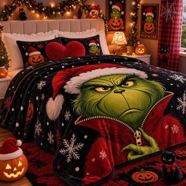 JGM - FRAZADA NAVIDEÑA MATRIMONIAL 2M X 1.80 x "GRINCH y JACK" (1 PZA)