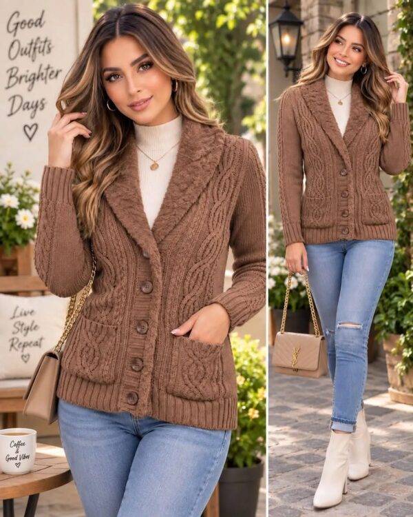 4954 - CARDIGAN DE PUNTO ABORREGADO PREMIUM PARA DAMA (1 PZA)