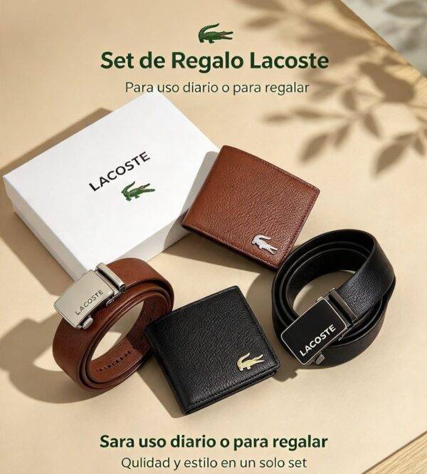 S8106- CARTERA Y CINTURON LACOSTE PREMIUM CON CAJA. (1 PZA)