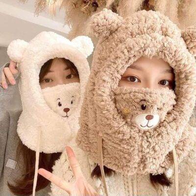 GDG034A - TERCIA DE GORRO ABORREADO "KAWAII" DE OSO (3 PIEZAS)